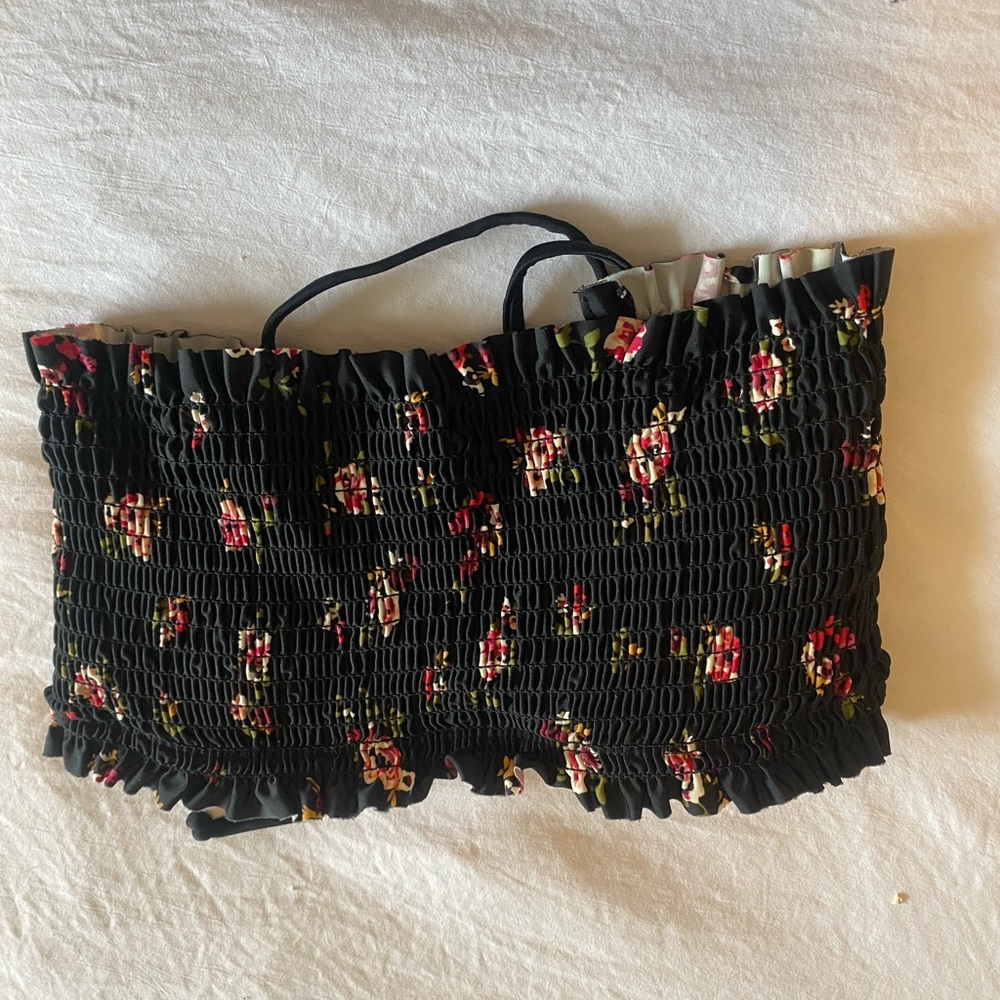 Floral Black strapless bikini top